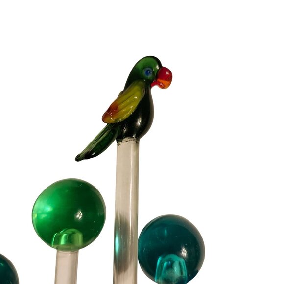 5 Glass and Plastic Stir Swizzle Sticks Colorful Parrot and Ball Designs - Picture 5 of 6